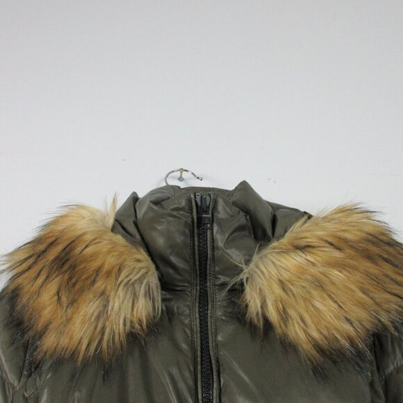 S13 Chalet Belted Faux Fur Women's M Green Trim Down Hooded Puffer Jacket - Picture 7 of 16